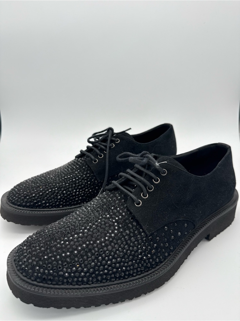 Giuseppe Zanotti Men’s Black Lace-Up Derby Shoes With Crystals Size 42 US 9